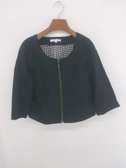 ◇ klein plus スウェード調 ノーカラー 七分袖 ジップアップ ジャケット サイズ38 ブラック レディース P  【1307150018602】