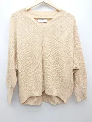 ◇ ADAM ET ROPE' 無地 Vネック ドルマンスリーブ コットンニット 長袖 カットソー サイズF ベージュ系 レディース P  【1308240017901】