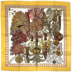 エルメス HERMES カレ 90 Les Legendes de L'Arbre 木の伝説 スカーフ シルク イエロー マルチカラー レディース 【中古】