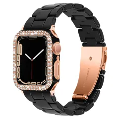 【新着商品】[Daturus] Apple Watch バンド 樹脂バンド 保護ケース付き 互換Apple Watch series 6/SE/5/4 44mm アップルウォッチバンド 軽量 Apple Watch ベルト キラキラ ダイヤモンドケース付き（ブ
