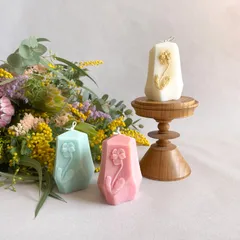 【ハンドメイド】宝石と花の彫刻キャンドル ｜ ソイ＆蜜蝋ブレンド ｜ 選べる3カラー