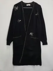 JPN ヴィンテージ 森ガール フラワー 刺繍 ウール100 ロング カーディガン