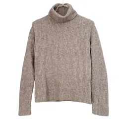 A1074 リエンダ rienda ニット セーター 長袖 (F) 茶 ストライプ 総柄 ウール ハイネック タートルネック