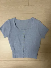 半袖ニットカーディガン スカイブルー