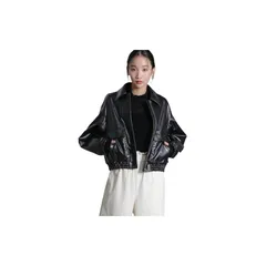 [ナノ・ユニバース] フェイクレザー ショート ブルゾン (セットアップ可) レディース S 010 ブラック 669-4212304 0