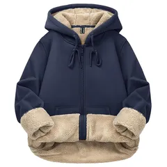 [TACVASEN] スウェット レディース フリース 裏地 厚手 カジュアル 普段 部屋着 保温 防寒 上着 おしゃれ ソフト 1/2カンガルーポケット ルームウエア コットン ジップアップ ネイビー M