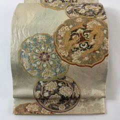 袋帯 秀品 関西仕立て 華文 鳳凰 唐織 箔 金色 六通 正絹 【中古】