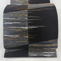 袋帯 名品 幾何学 金銀糸 箔 焦茶色 六通 正絹 【中古】