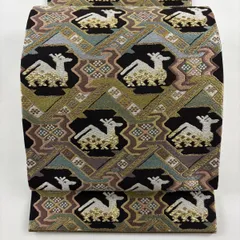 【美品】 袋帯 名品 有栖川 唐織 箔 黒 六通 正絹 【中古】