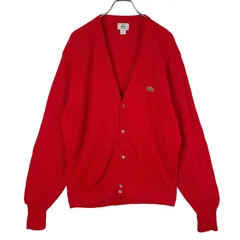 80s90sUSA製アイゾッドラコステIzodLacosteニットカーディガンセーターワニロゴワッペンワンポイントアクリル赤レッドY2Kレトログランパコアグランマコアアメトラvintageヴィンテージ51113