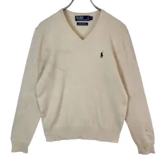 90s00sポロバイラルフローレンPolo by Ralph LaurenラムウールニットVネックセーターLAMBS WOOLポニーロゴ刺繍ワンポイントベージュy2kレトログランパコアグランマコアアメトラvintageヴィンテージ51113