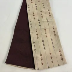 半幅帯 優品 矢羽根 縞 薄茶色 化繊 【中古】