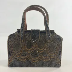 【美品】 和装バッグ 優品 ビーズバッグ フォーマル 華文 幾何学模様 金茶 ビーズ 和装小物  【中古】