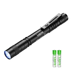 懐中電灯 uvレジン ハンディ 高耐久 アルミ製 【Lepro単4形電池付き／1個セット】 28g超軽量 釣り led ペン クリップ付き 強力 レジン用 紫外線 アニサキス用 uvライト アニサキス 365nm ブラックライト Lepro