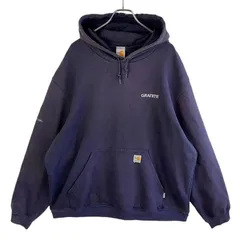 メキシコ製カーハートCarhartt FRプルオーバーパーカーフーディ紺ダークネイビーシンプルロゴタグワンポイント企業ロゴ刺繍HOLLY FRONTIER袖デザインゆるダボオーバーサイズ西海岸アメカジストリートvintageヴィンテージ51112