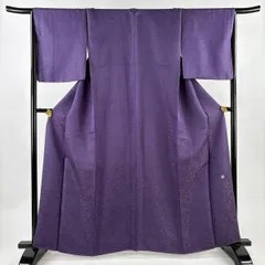 【美品】 色無地 身丈161cm 裄丈66cm M 袷 落款 地紋 金糸 紫 正絹 名品 【中古】