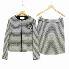 自由区 オンワード樫山 ツイード スカート スーツ ノーカラー ジャケット セレモニー フォーマル 40 ブラック系