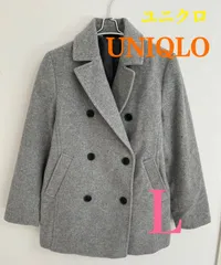⭐️極美品⭐️ ユニクロ UNIQLO コート L レディース Pコート ジャケット ピーコート ウール グレー アウター 上着 スーツ ジャケット 冬 防寒 重ね着 通勤 出社 出勤 オフィスカジュアル