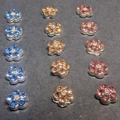 【選べる】キラキラ ミニフラワー パーツ 3色ミックス 15個セット 3mm ネイル デコ　ブルー　ゴールド　ピンク