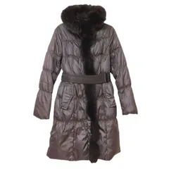 zk4  BRAHMIN ブラーミン　ブルーフォックスファー付きダウンコート　ダウンジャケット　ロング　カーキ　レディース　38サイズ　ベルト付き　フード付き　ファー取り外し可能　トリム