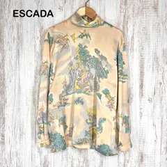 ESCADA エスカーダ ヴィンテージ 神話柄 総柄 タートルネック シルク100% 長袖 プルオーバー シャツ ブラウス サーモンピンクのサムネイル