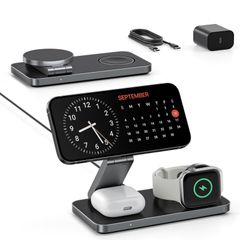 無線充・電器 出張、旅行用 Watch/Airpodsに対応 iPhone/Apple マグネット式 マグセーフ充・電器 携帯充・電器【20W マルチ充電スタンド 15W/10W/7.5W 同時に3つのデバイス充電 Magsafe充電器 PD3.0アダプター付