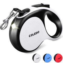 COLEDO 犬 リード 伸縮 【 LED ライト付き 】 USB 充電式 5m 小型犬 中型犬 大型犬 [ 長さ : 5メートル 荷重 : 30kg ] (ホワイト) [ホワイト]