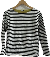 Z1716 【美品】mozモズ　裏起毛ロングTシャツ　トップス　ホワイトブラックボーダー　レディース　Mサイズ