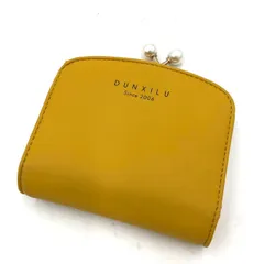 【美品】DUNXILU ダンシル がま口 二つ折り財布 イエロー 黄色 パール レザー