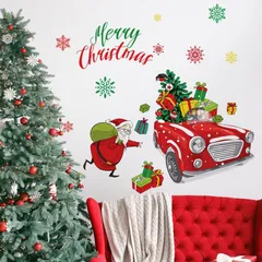 シール 飾り DIY 大きい 壁紙 30x60cm 2枚入り 剥がせる ウォールステッカー 汚れない クリスマスツリー 壁飾り クリスマス 部屋 インテリア 装飾品 DERAYEE (車とサンタクロース 30x60cm)