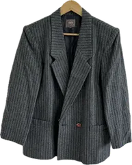 Z1716 【美品】PLATA SAKURAYA SHOJIプラタ　テーラードジャケット　ダブル　アウター　グレーストライプ　レトロ　レディース　13Rサイズ