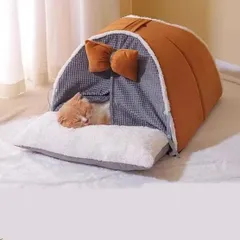 猫ベッド テント型 ペットベッド 暖かい ふわふわ ラウンド型 ペットクッション 分厚い 犬ベッド 小型犬ハウス 小動物用 寒さ対策 滑り止め