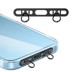 極薄0.4mm 2口 ダブルリング ストラップホルダー ステンレス製 携帯ストラップ用 充電干渉なし スマホ 落下紛失防止 携帯ストラップホルダー スマホケースに挟む UrbanPulse 全機種対応 (ブラック)