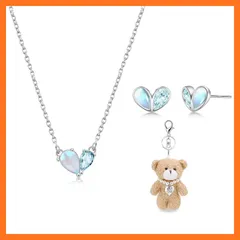 【新品】 Free bird ムーンストーン ネックレス レディース ピアス セット ハート「愛の証」 ペンダントネックレス クリスマス シルバー925 金属アレルギー対応 誕生日 プレゼント 1
