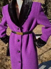ファー装飾 ロングコート PURPLE パープル 66-77