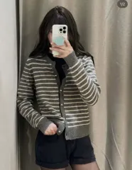 ザラ ストライプ ニット カーディガン