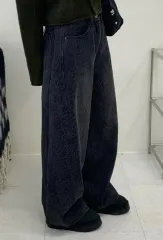 ヒョウ柄ブラックデニムワイド