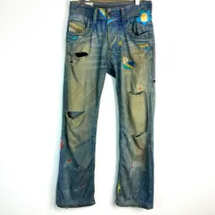 00s DIESEL ディーゼル ダメージデニム チェック柄 ブルー 28サイズ レディース 古着 Y2K グランジ　アメカジ　ストリート