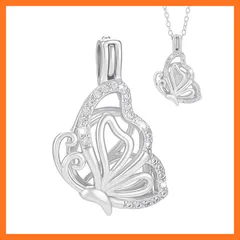 【新品】 [PH PandaHall] 925 スターリングシルバー バタフライケージペンダント パールジュエリー製作用, プラチナシルバーケージネックレスチャームバタフライペンダントレディースDIYクラフトバレンタインデーギフトデコレーション 1