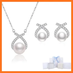 【新品】 [Free bird] ネックレス ピアス セットレディース クロス ペンダント パール ピアス セット シルバー925 金属アレルギー対応 女性 ジュエリー 誕生日 クリスマス ネックレス クリスマスプレゼント 女性 0