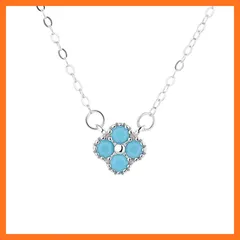 【新品】 [Rockyu] ネックレス レディース 人気 925シルバー 四つ葉のクローバー ターコイズ ペンダント 幸運 花びらモチーフ ゴールド シルバー 誕生日プレゼント クリスマス ギフト (シルバー) 1