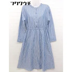 ◇ NATURAL BEAUTY BASIC ストライプ バンドカラー 長袖 膝下丈 ワンピース サイズM ブルー レディース 【中古】 【1105270001876】