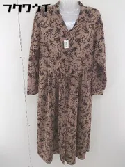 ◇ GLOBAL WORK グローバルワーク 総柄 長袖 ロング ワンピース サイズF ベージュ ブラック レディース 【中古】 【1105250006341】