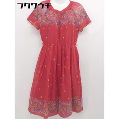 ◇ Christian Ada バックジップ　総柄　Vネック 五分袖 膝下丈 ワンピース サイズ9 レッド　マルチ レディース  【中古】 【1106160012033】