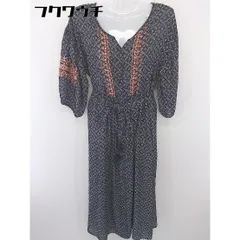 ◇ ◎ mystic 総柄 プリント 刺繍 ウエストゴム 長袖 ロング ワンピース サイズF ブラック ホワイト オレンジ レディース  【1109030008471】