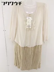 ◇ ◎ ROPE PICNIC タグ付き シフォン ツイード 切替 七分袖 膝丈 ワンピース サイズ38 ベージュ レディース  【1109170006764】