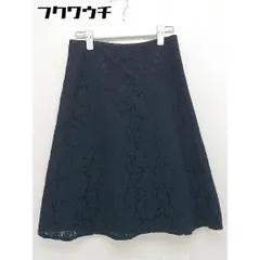 ◇ ROPE PICNIC ロペピクニック ジップアップ 総レース Aライン 膝丈 フレア スカート サイズ 38 ネイビー レディース  【1109220011328】