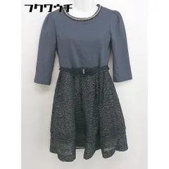 ◇ ◎ RUIRUE BOUTIQUE 装飾 ビジュー 切替 花柄 ボーダー 七分袖 ミニ ワンピース サイズ M ネイビー ブラック レディース  【中古】 【1109240002672】