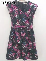 ◇ FLICKA フリッカ 花柄 フラワー ノースリーブ 膝丈 ワンピース サイズ1 ブラック マゼンタ レディース  【1109280008986】