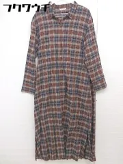 ◇ ◎ le.coeur blanc ルクールブラン リボン付き チェック 長袖 膝下丈 シャツ ワンピース サイズ 38 ブラウン レディース  【1110080006911】
